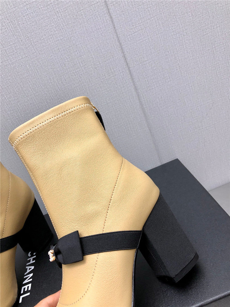 High Quality Luxury Chanel Explosion Bow Snow White Short Boots – Style 91974 product detail