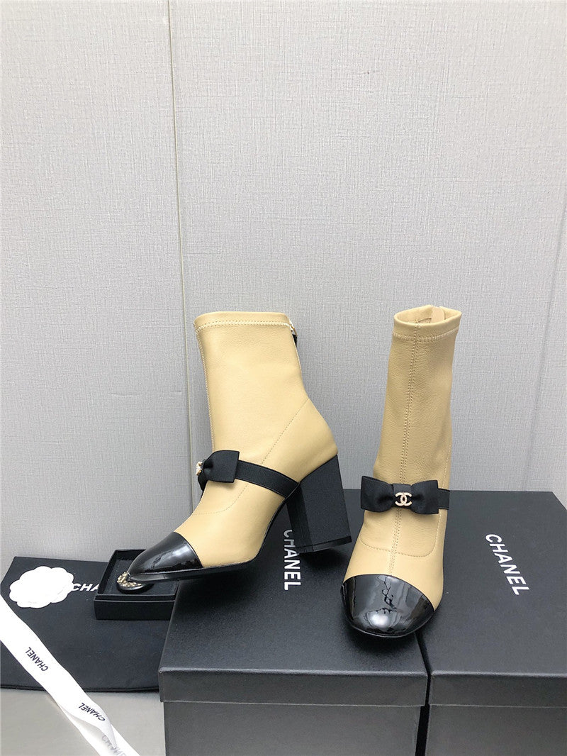 High Quality Luxury Chanel Explosion Bow Snow White Short Boots – Style 91974 product detail