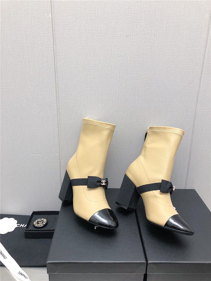 High Quality Luxury Chanel Explosion Bow Snow White Short Boots – Style 91974 product detail