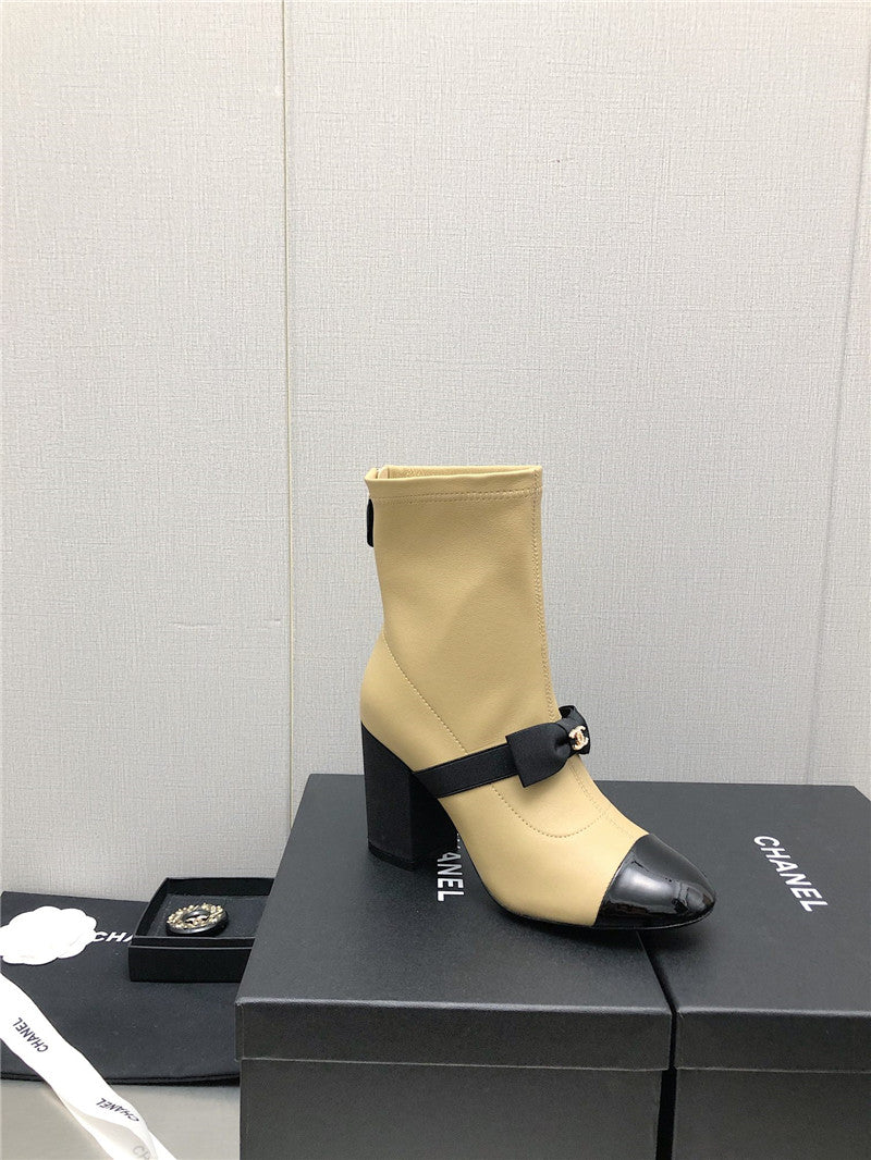 High Quality Luxury Chanel Explosion Bow Snow White Short Boots – Style 91974 product detail