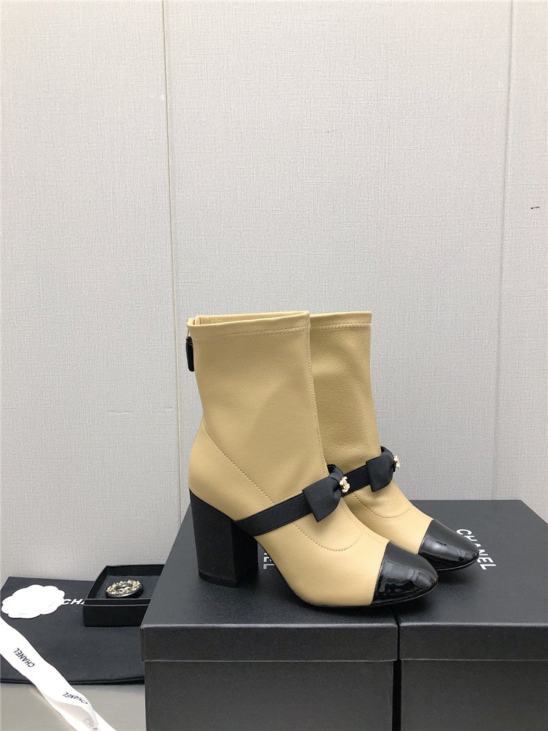 High Quality Luxury Chanel Explosion Bow Snow White Short Boots – Style 91974 product detail