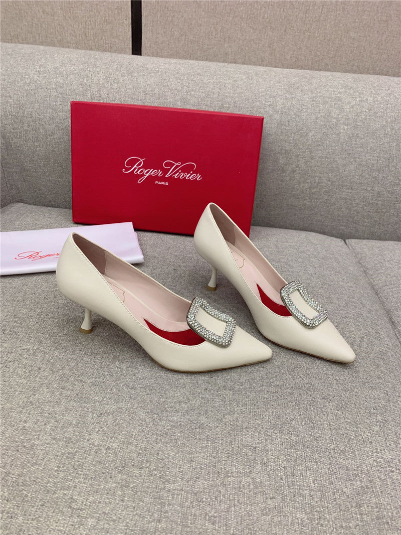 High Quality Luxury Roger Vivier Classic Diamond Buckle Silk Pumps – Style 14612 product detail