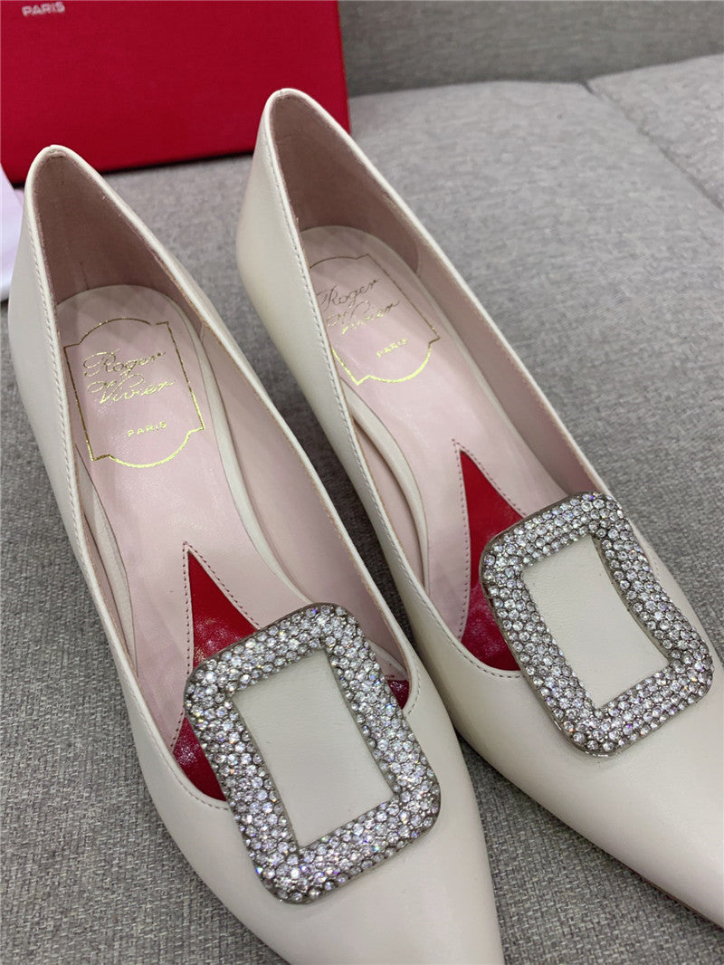 High Quality Luxury Roger Vivier Classic Diamond Buckle Silk Pumps – Style 14612 product detail