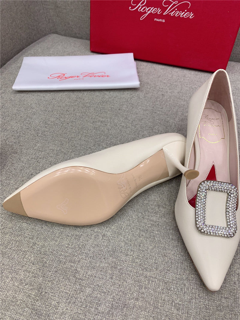 High Quality Luxury Roger Vivier Classic Diamond Buckle Silk Pumps – Style 14612 product detail
