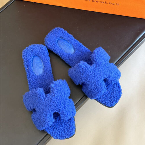 High Quality Luxury Hermes Fur Roll Cake Hair H Slippers – Style 95875