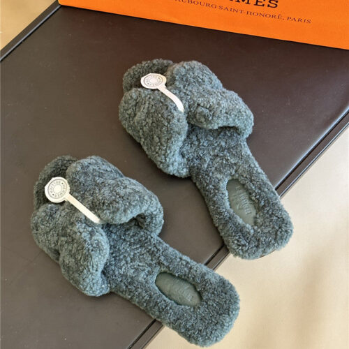 High Quality Luxury Hermes Fur Roll Cake Hair H Slippers – Style 90787 product detail
