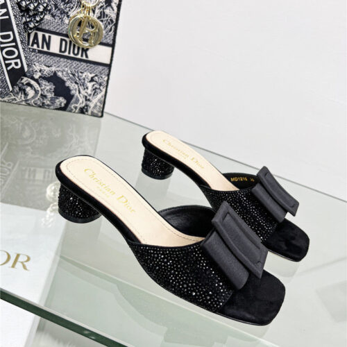 High Quality Luxury Dior Pearl Square Buckle Retro Ballet High Heels