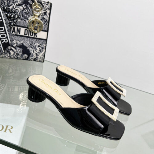 High Quality Luxury Dior Pearl Square Buckle Retro Ballet High Heels – Style 42918