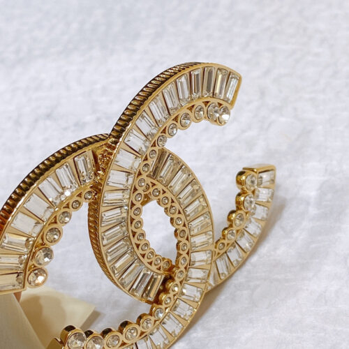 High Quality Luxury Chanel Rhinestone Golden Brass Metal Logo Buckle Calfskin Belt – Style 21382 product detail