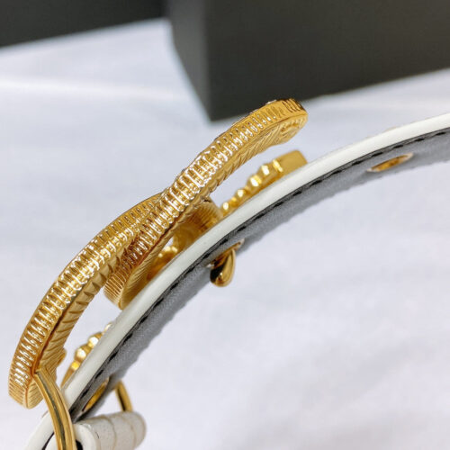 High Quality Luxury Chanel Rhinestone Golden Brass Metal Logo Buckle Calfskin Belt product detail