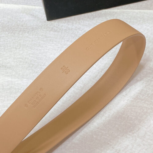 High Quality Luxury Chanel Rhinestone Golden Brass Metal Logo Buckle Calfskin Belt – Style 40582 product detail