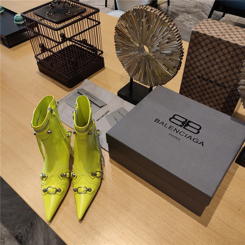 High Quality Luxury Balenciaga Orange Pointed Toe Side Zip Kitten Heel Booties product detail