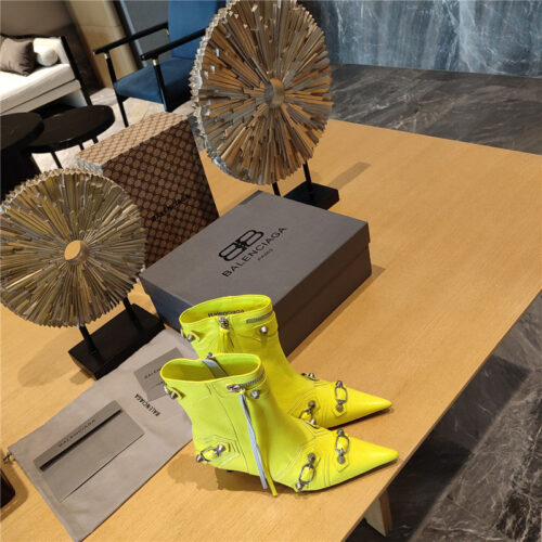 High Quality Luxury Balenciaga Orange Pointed Toe Side Zip Kitten Heel Booties product detail