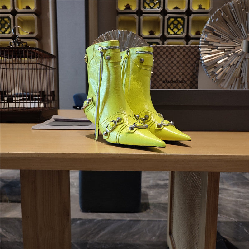 High Quality Luxury Balenciaga Orange Pointed Toe Side Zip Kitten Heel Booties product detail