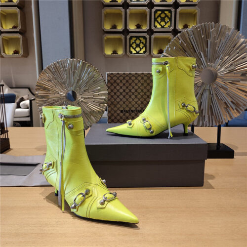 High Quality Luxury Balenciaga Orange Pointed Toe Side Zip Kitten Heel Booties alternate view