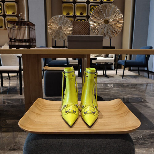 High Quality Luxury Balenciaga Orange Pointed Toe Side Zip Kitten Heel Booties product detail