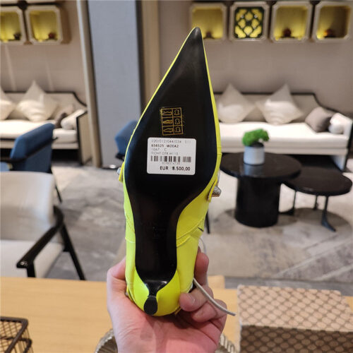 High Quality Luxury Balenciaga Orange Pointed Toe Side Zip Kitten Heel Booties product detail