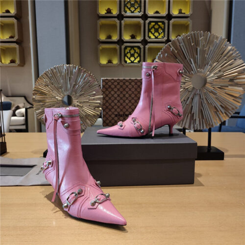 High Quality Luxury Balenciaga Orange Pointed Toe Side Zip Kitten Heel Booties – Style 30883 alternate view