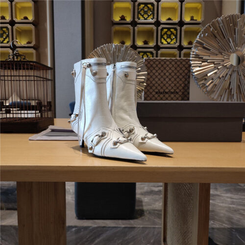 High Quality Luxury Balenciaga Orange Pointed Toe Side Zip Kitten Heel Booties – Style 29187 product detail
