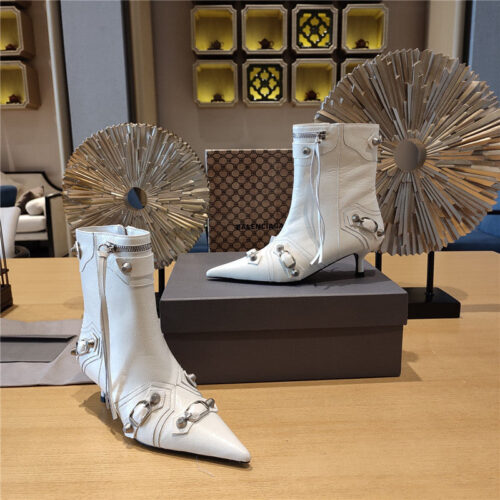 High Quality Luxury Balenciaga Orange Pointed Toe Side Zip Kitten Heel Booties – Style 29187 alternate view