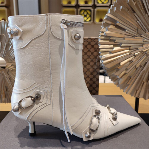 High Quality Luxury Balenciaga Orange Pointed Toe Side Zip Kitten Heel Booties – Style 29187 product detail
