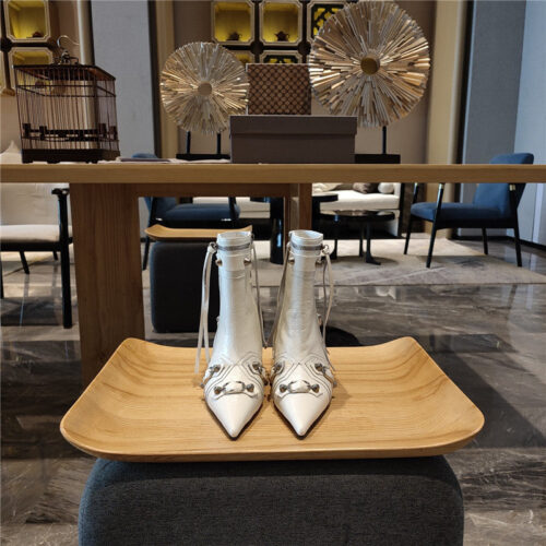 High Quality Luxury Balenciaga Orange Pointed Toe Side Zip Kitten Heel Booties – Style 29187 product detail