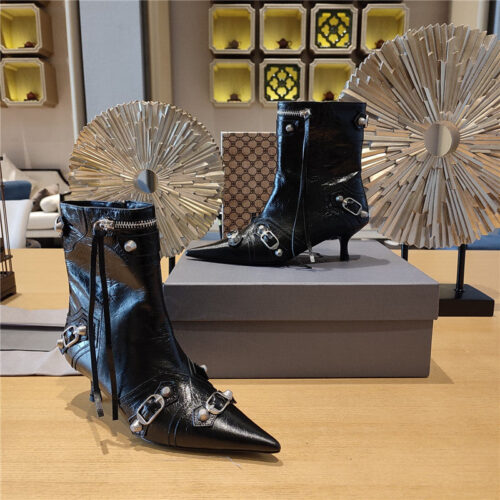 High Quality Luxury Balenciaga Orange Pointed Toe Side Zip Kitten Heel Booties – Style 27491 alternate view