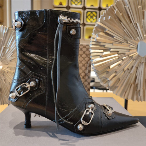 High Quality Luxury Balenciaga Orange Pointed Toe Side Zip Kitten Heel Booties – Style 27491 product detail