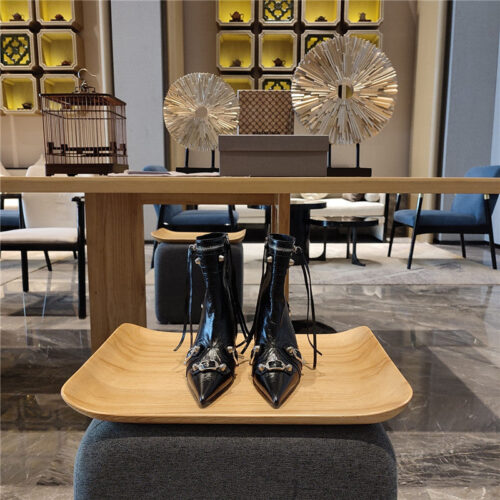 High Quality Luxury Balenciaga Orange Pointed Toe Side Zip Kitten Heel Booties – Style 27491 product detail