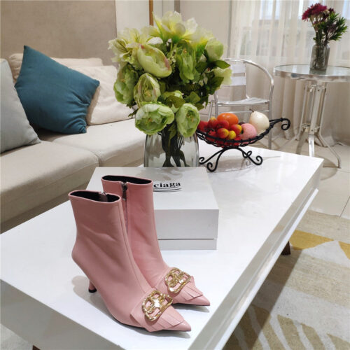 High Quality Luxury Balenciaga New Shape Double B Buckle Flower Toe Ankle Boots