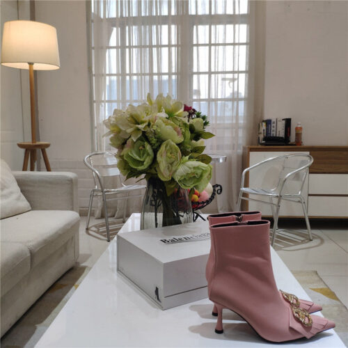 High Quality Luxury Balenciaga New Shape Double B Buckle Flower Toe Ankle Boots product detail