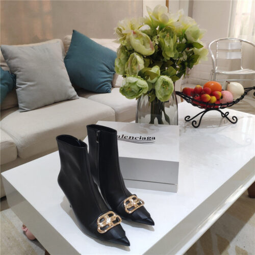High Quality Luxury Balenciaga New Shape Double B Buckle Flower Toe Ankle Boots – Style 58019