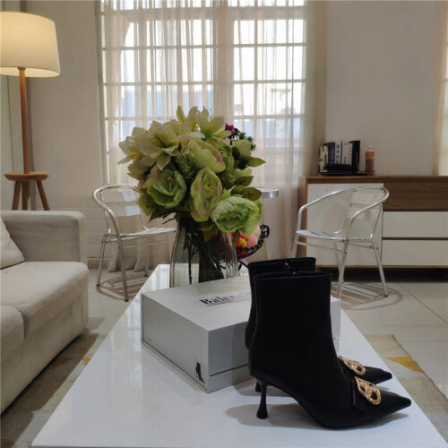 High Quality Luxury Balenciaga New Shape Double B Buckle Flower Toe Ankle Boots – Style 58019 product detail