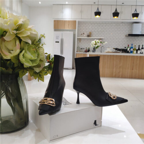 High Quality Luxury Balenciaga New Shape Double B Buckle Flower Toe Ankle Boots – Style 58019 product detail