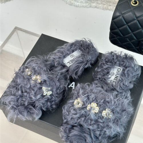 High Quality Luxury Chanel New Mier Pure Wool Double C Four-Leaf Clover Fur Slippers – Style 61478