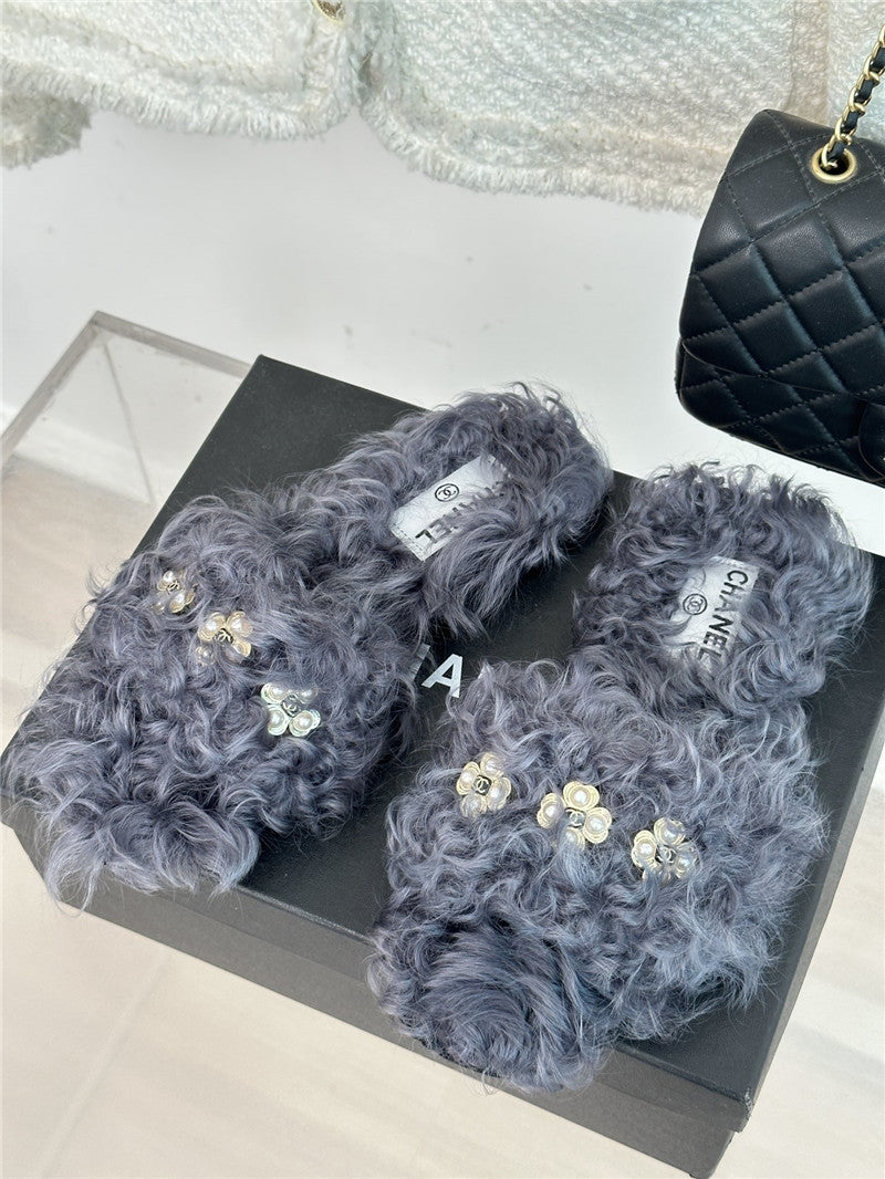 High Quality Luxury Chanel New Mier Pure Wool Double C Four-Leaf Clover Fur Slippers – Style 61478