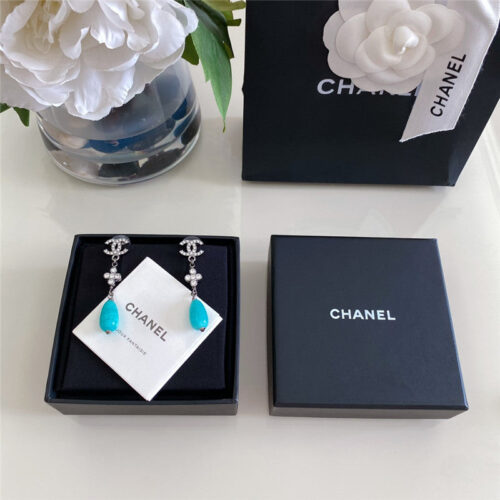 High Quality Luxury Chanel Amazonite Double C Earrings