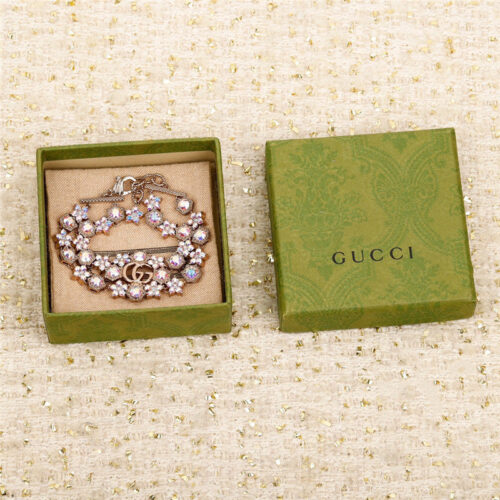 High Quality Luxury Gucci Flower Diamond Double G Necklace Bracelet