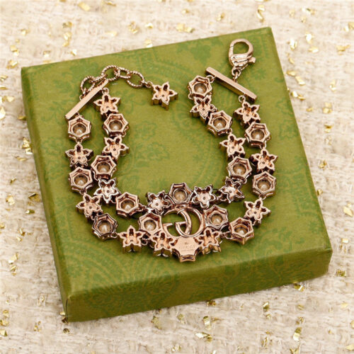 High Quality Luxury Gucci Flower Diamond Double G Necklace Bracelet alternate view
