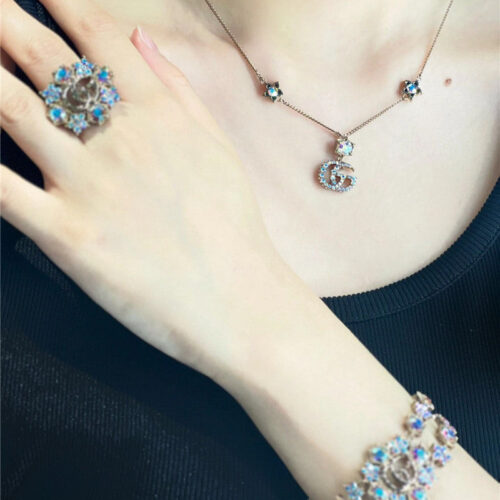 High Quality Luxury Gucci Flower Diamond Double G Necklace Bracelet product detail