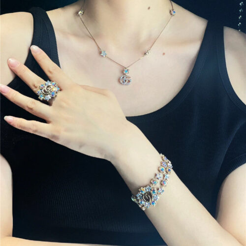 High Quality Luxury Gucci Flower Diamond Double G Necklace Bracelet product detail