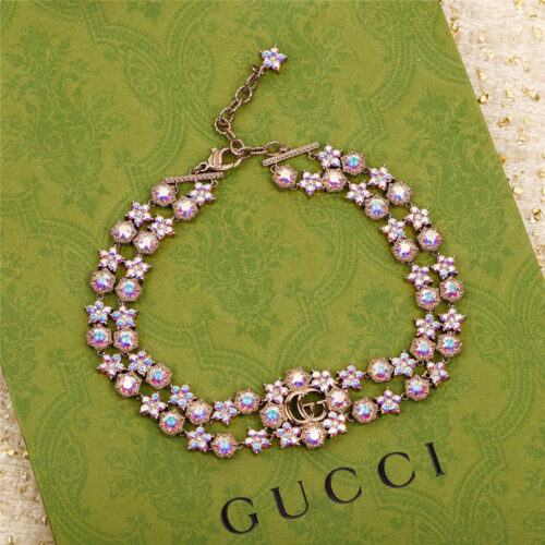 High Quality Luxury Gucci Flower Full Diamond Double G Necklace
