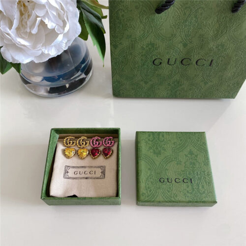 High Quality Luxury Gucci Color Diamond Double G Heart Stud Earrings