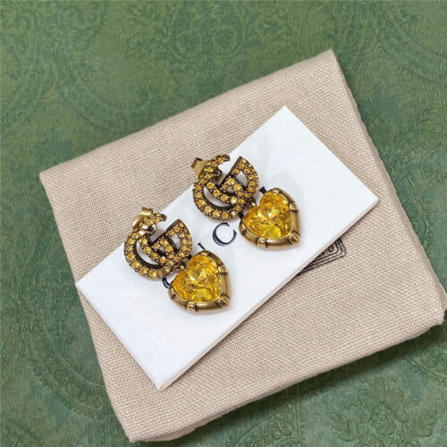 High Quality Luxury Gucci Color Diamond Double G Heart Stud Earrings alternate view