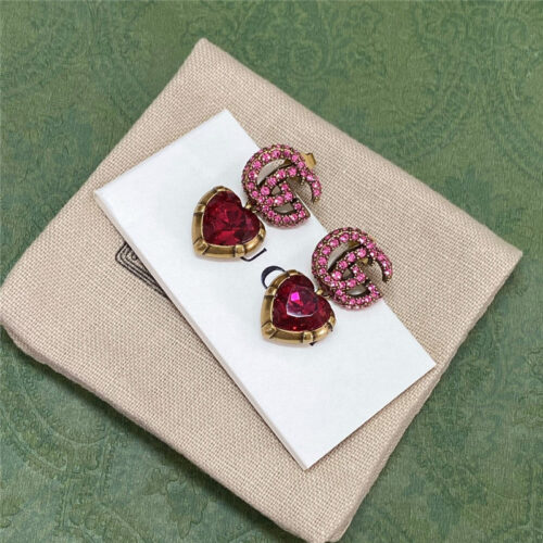 High Quality Luxury Gucci Color Diamond Double G Heart Stud Earrings product detail