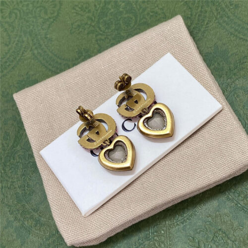 High Quality Luxury Gucci Color Diamond Double G Heart Stud Earrings product detail