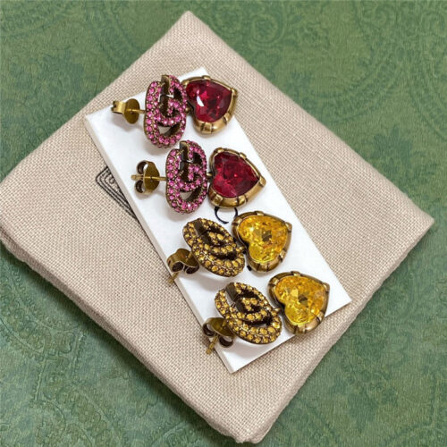 High Quality Luxury Gucci Color Diamond Double G Heart Stud Earrings product detail