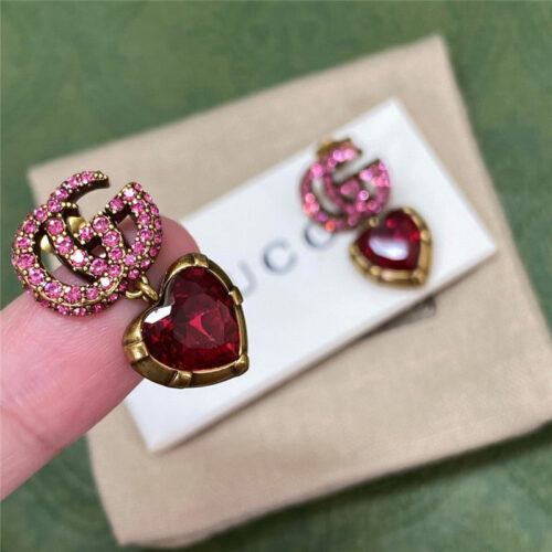 High Quality Luxury Gucci Color Diamond Double G Heart Stud Earrings product detail