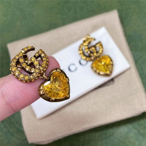 High Quality Luxury Gucci Color Diamond Double G Heart Stud Earrings product detail