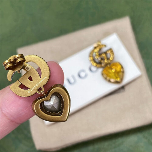 High Quality Luxury Gucci Color Diamond Double G Heart Stud Earrings product detail
